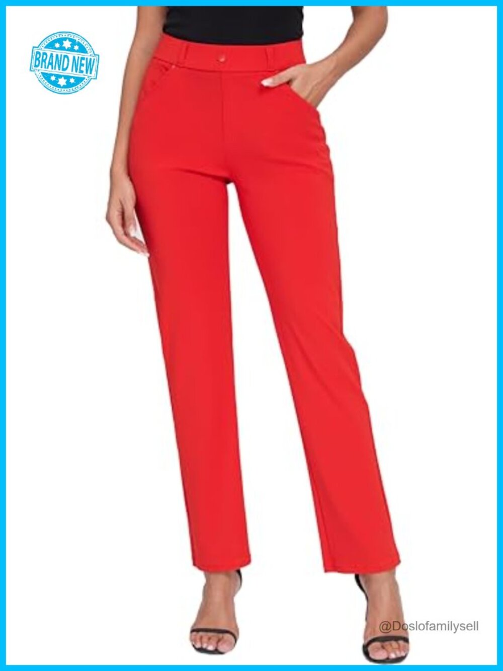Women's Straight Leg Dress Pants Yoga Work Ponte Knit Stretch Pull On